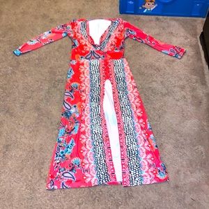 Size 3XL salmon floral long sleeve dress.